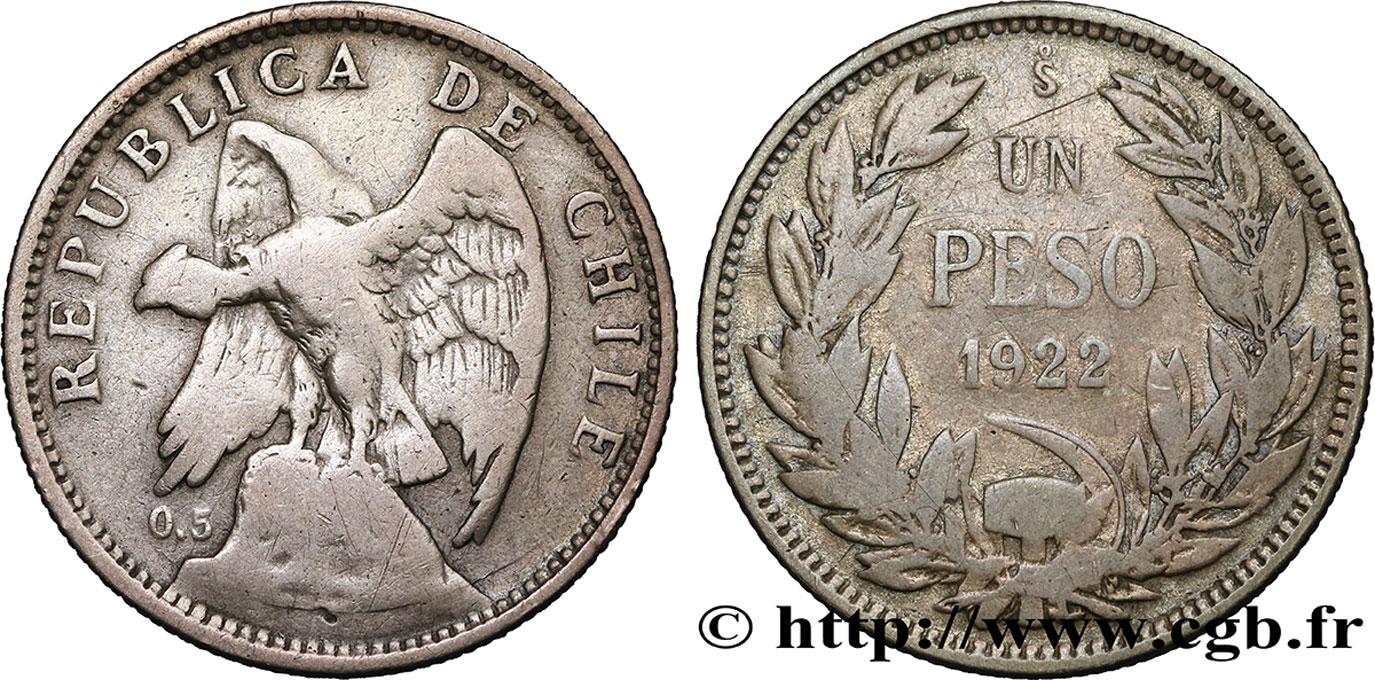 CHILI 1 Peso condor 1922 Santiago - S° TB 
