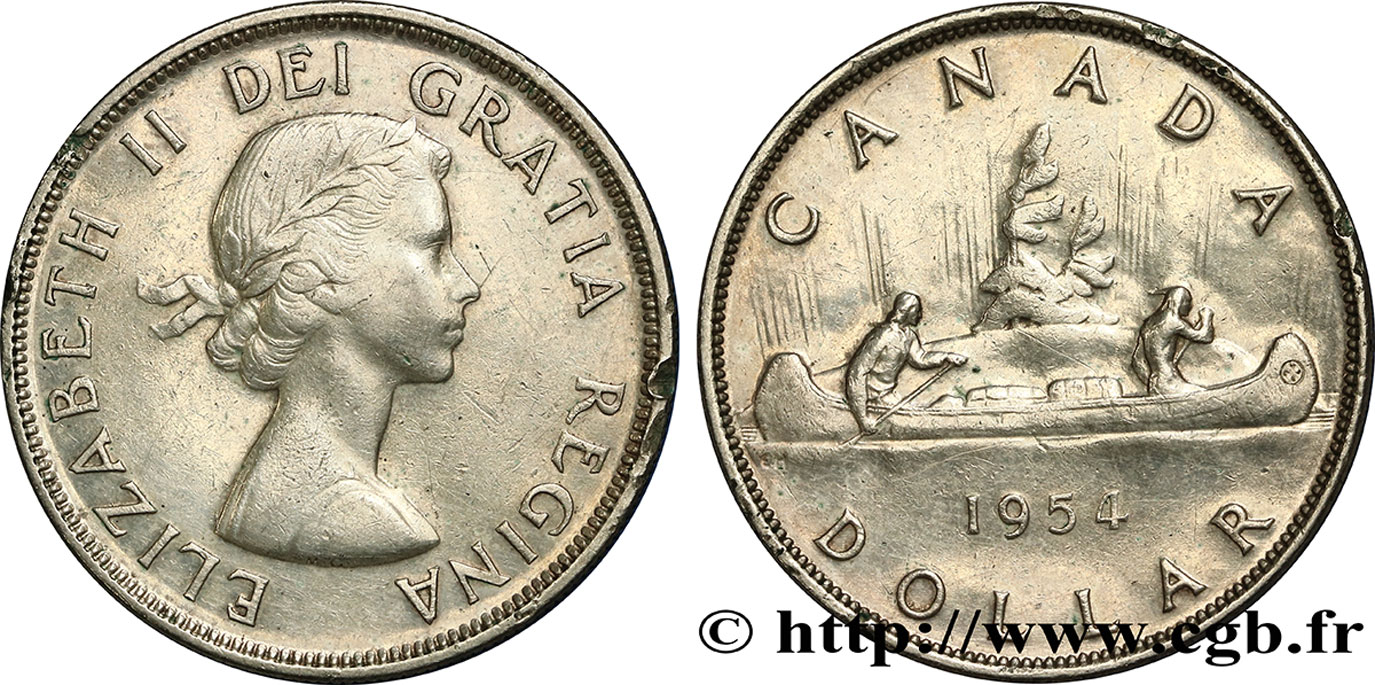 CANADA 1 Dollar Elisabeth II Canoe 1954  TTB 