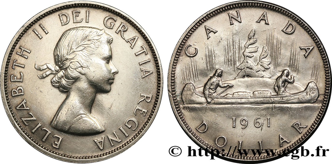 CANADá
 1 Dollar Elisabeth II / canoe avec indien 1961  EBC 