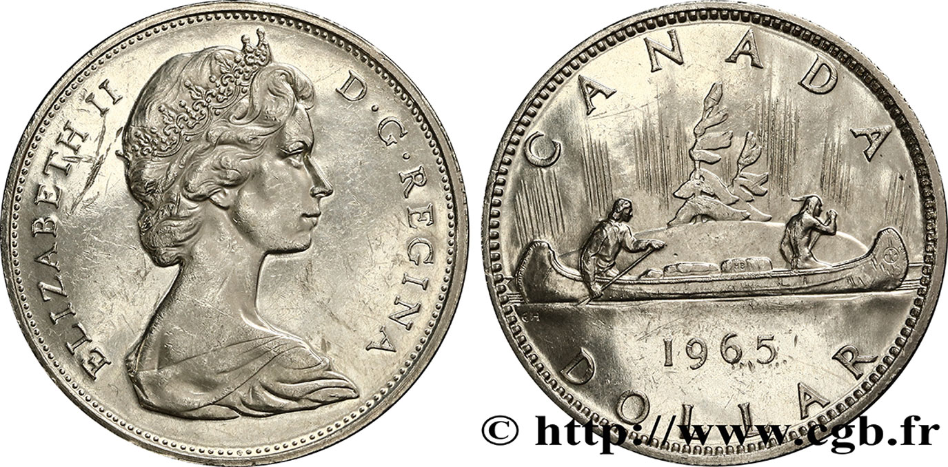 CANADá
 1 Dollar Elisabeth II / indiens sur canoe 1965  EBC 