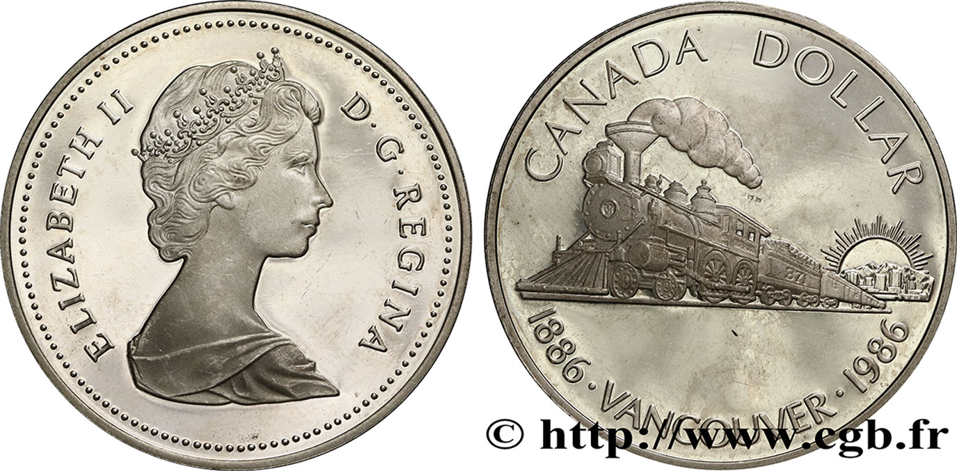 CANADá
 1 Dollar proof Elisabeth II / train à vapeur, Vancouver 1986  EBC 