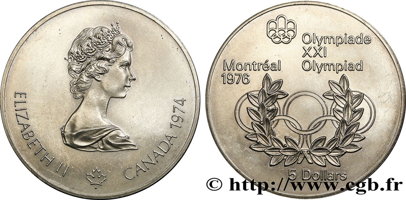 CANADA 5 Dollars JO Montréal 1976 anneaux olympiques / Elisabeth II 1974  SPL 