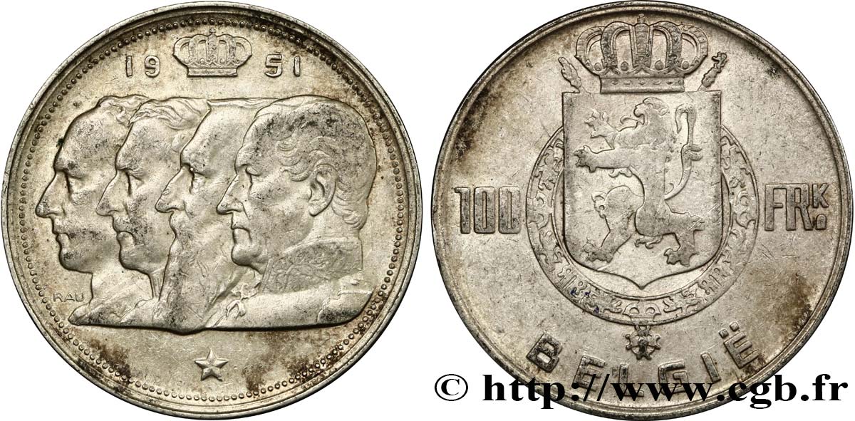 BELGIQUE 100 Francs Quatre rois de Belgique, légende flamande 1951  TTB 