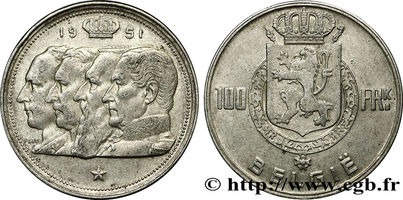 BÉLGICA 100 Francs Quatre rois de Belgique, légende flamande 1951  MBC 