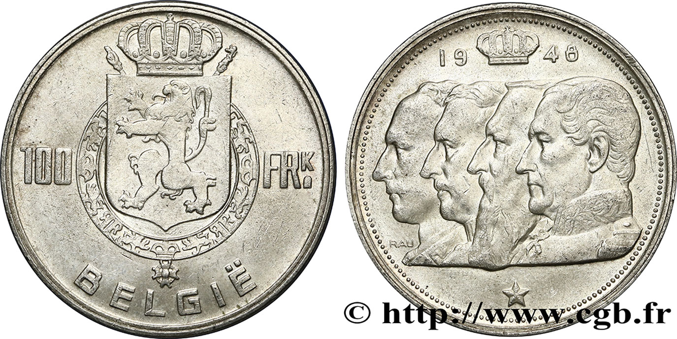 BELGIEN 100 Francs bustes des quatre rois de Belgique, légende flamande 1948  fVZ 