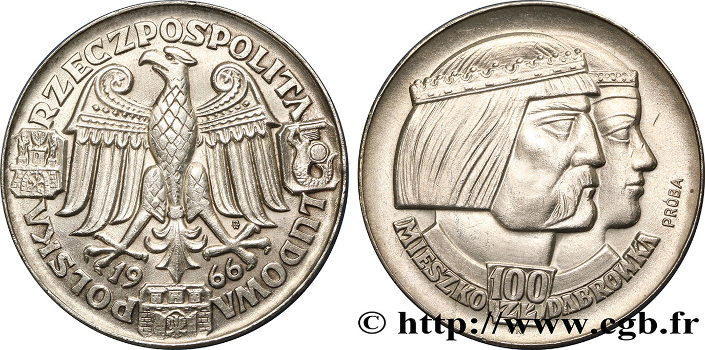 POLOGNE 100 Zlotych - 1000 ans de la Pologne 1966 Varsovie TTB+ 