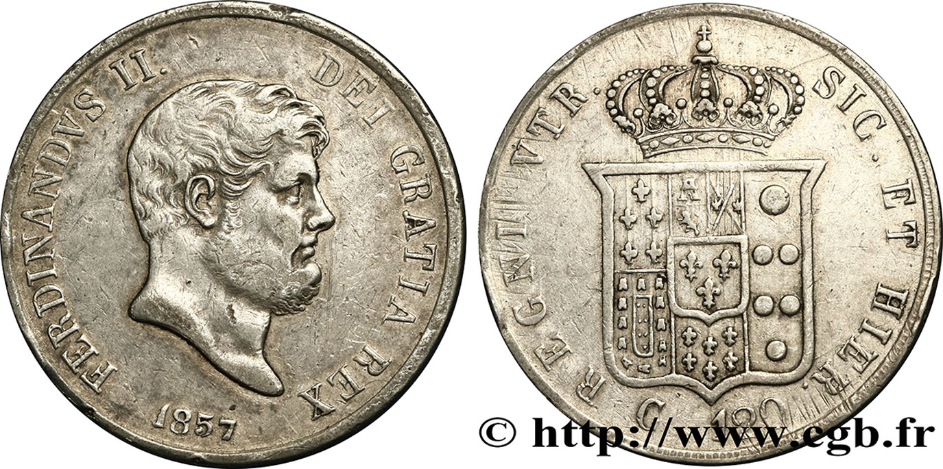 ITALIEN - KÖNIGREICH BEIDER SIZILIEN 120 Grana Ferdinand II 1857 Naples SS 