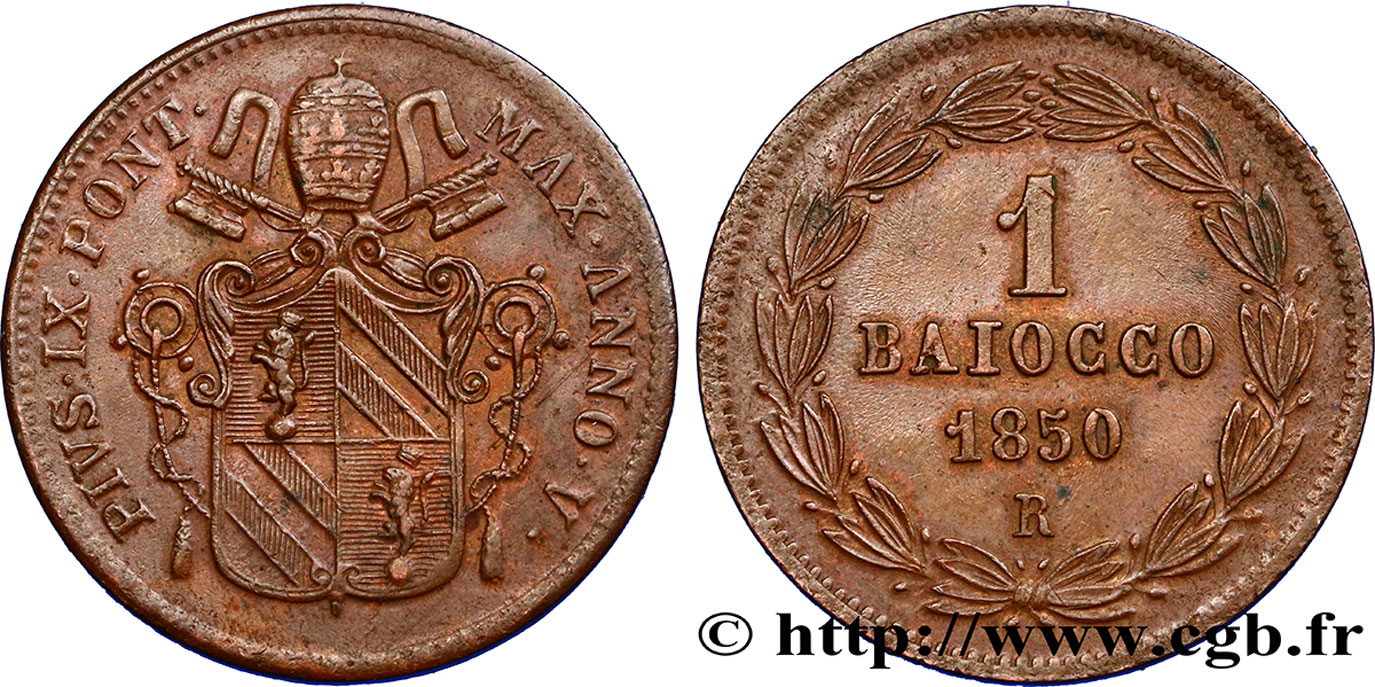 VATICANO E STATO PONTIFICIO 1 Baiocco Pie IX an V 1850 Rome q.SPL 