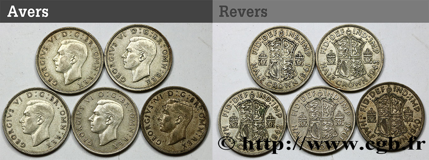 REINO UNIDO Lot de 5 pièces 1/2 Crown Georges VI n.d.  BC+ 