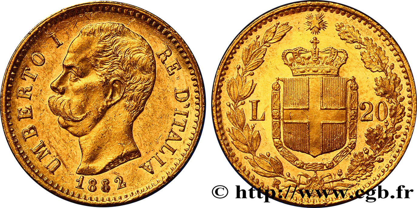 ITALIA 20 Lire Umberto Ier 1882 Rome EBC 