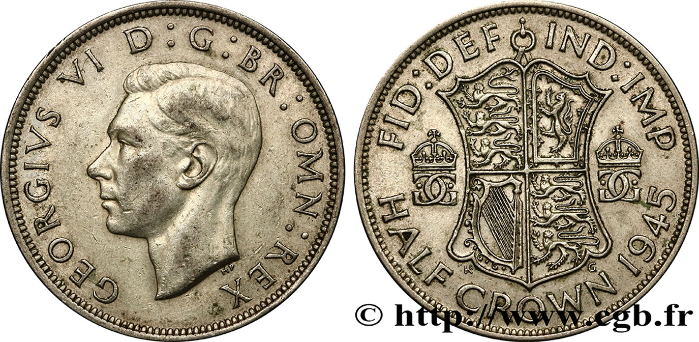 ROYAUME-UNI 1/2 Crown Georges VI 1945  TTB+ 