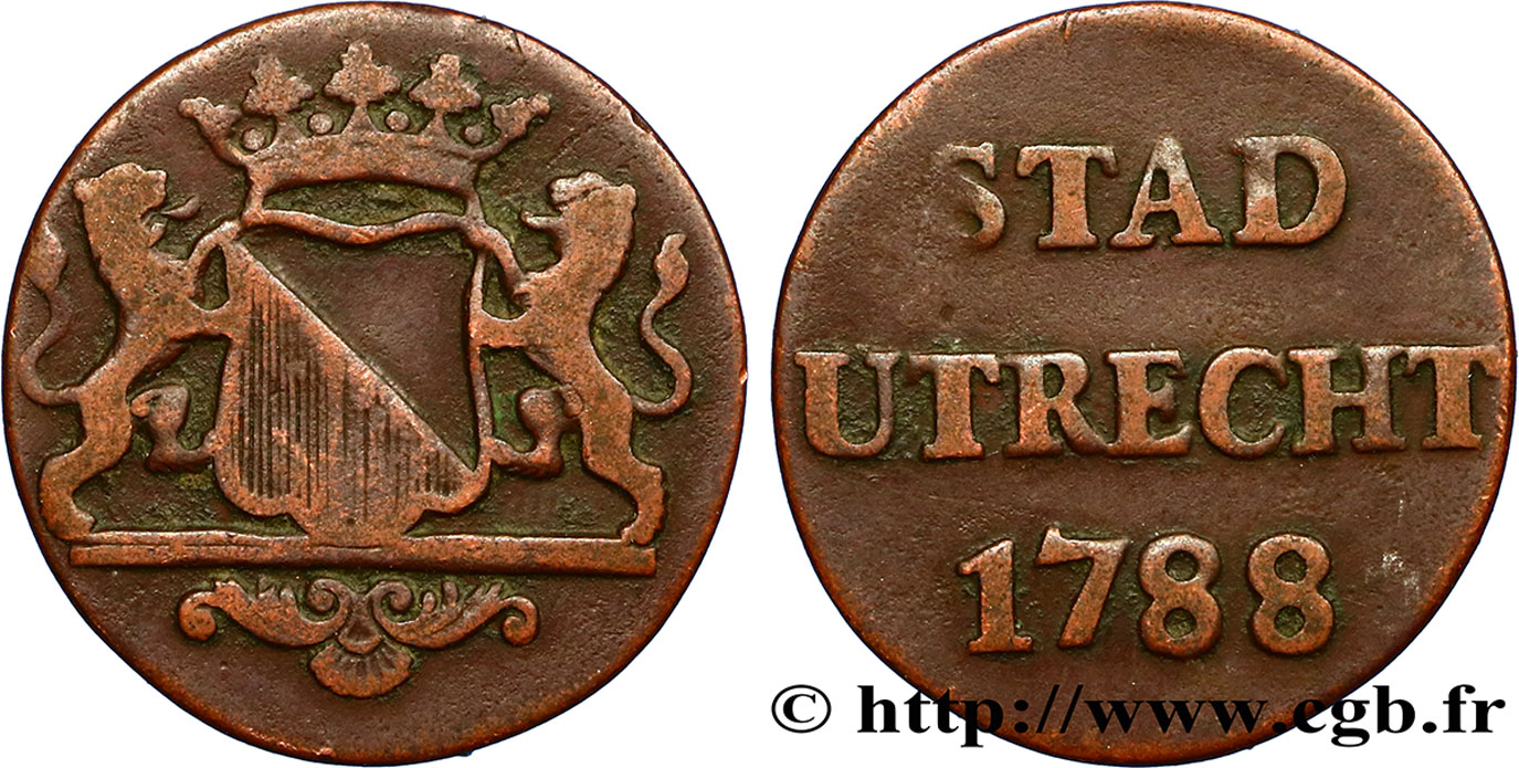 NETHERLANDS - UNITED PROVINCES 1 Duit Utrecht 1788  VF 