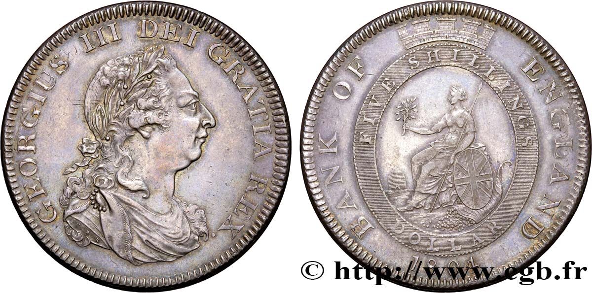 ROYAUME-UNI 1 Dollar ou 5 Shillings Georges III 1804 Londres TTB+ 