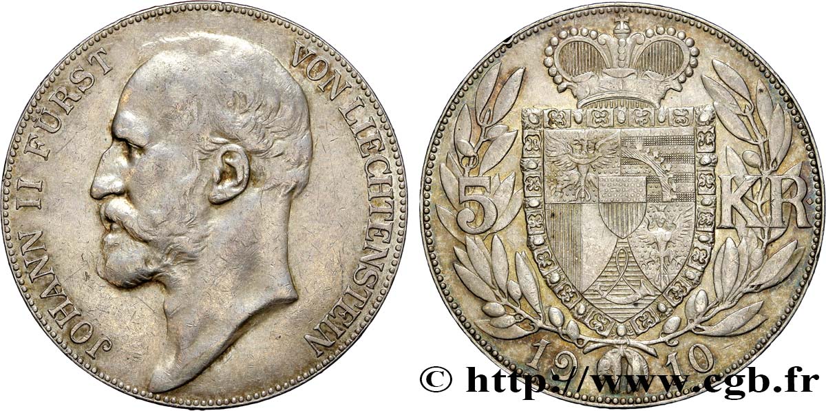 LIECHTENSTEIN 5 Kroner Jean II 1910 Berne TTB+ 