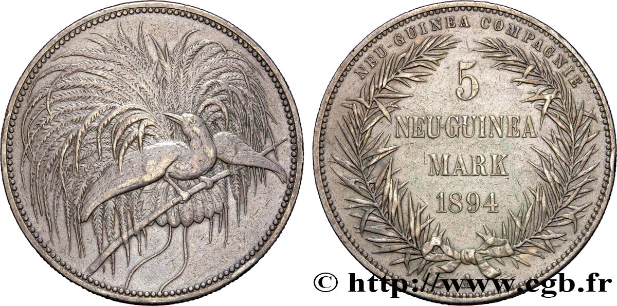 ALLEMAGNE - NOUVELLE-GUINÉE ALLEMANDE 5 Neu-Guinea mark 1894 Berlin TTB 