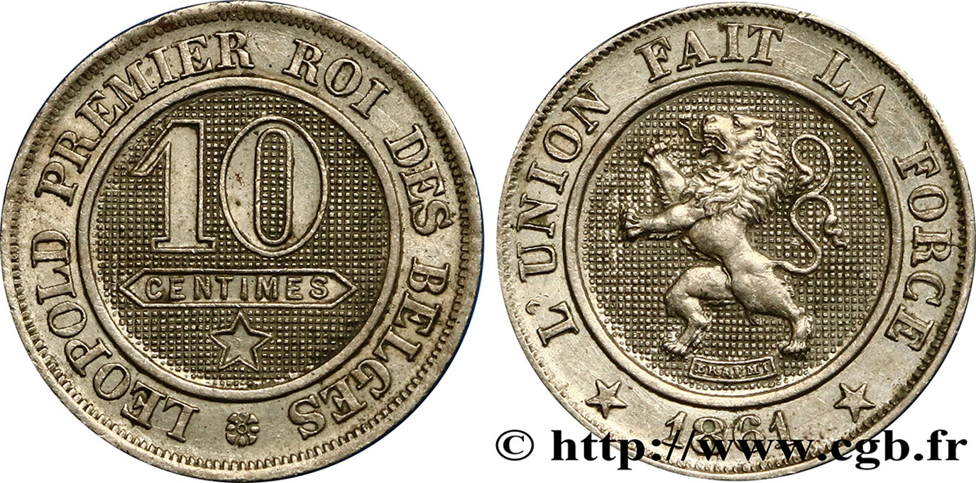 BELGIUM 10 Centimes lion 1861  AU 