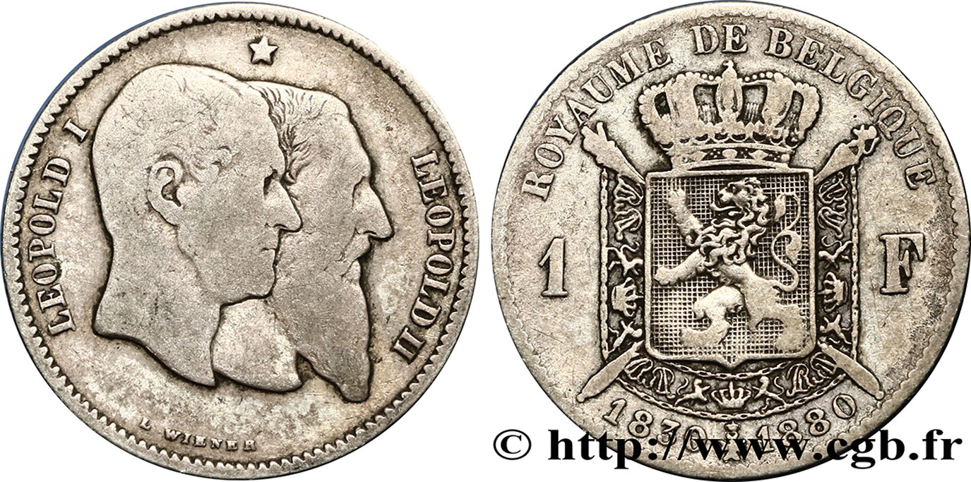 BELGIQUE 1 Franc 50e anniversaire de l’indépendance 1880  TB 