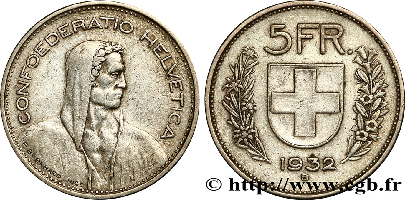 SCHWEIZ 5 Francs Berger des alpes 1932 Berne SS 