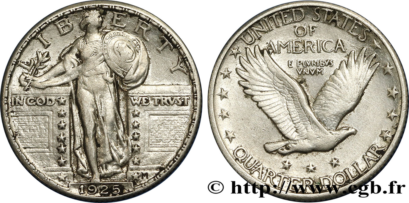 ÉTATS-UNIS D AMÉRIQUE 1/4 Dollar Liberté 1925 Philadelphie TB+ 