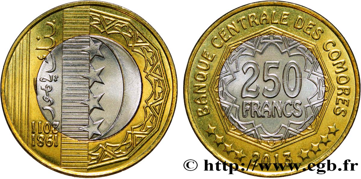 COMOROS 250 Francs 2013  MS 