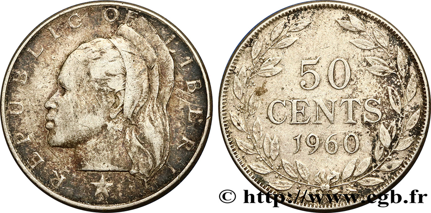 LIBERIA 50 Cents femme africaine 1960  XF 