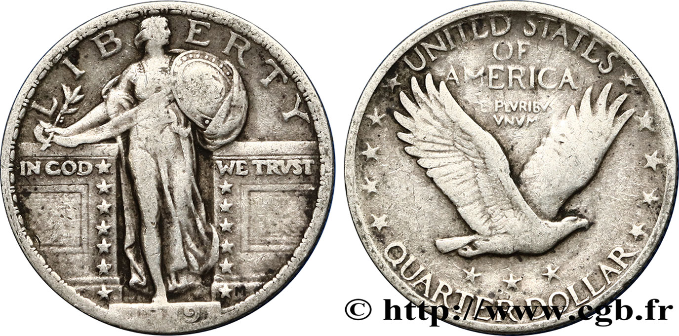 ÉTATS-UNIS D AMÉRIQUE 1/4 Dollar Liberté debout 1919 Philadelphie TB 