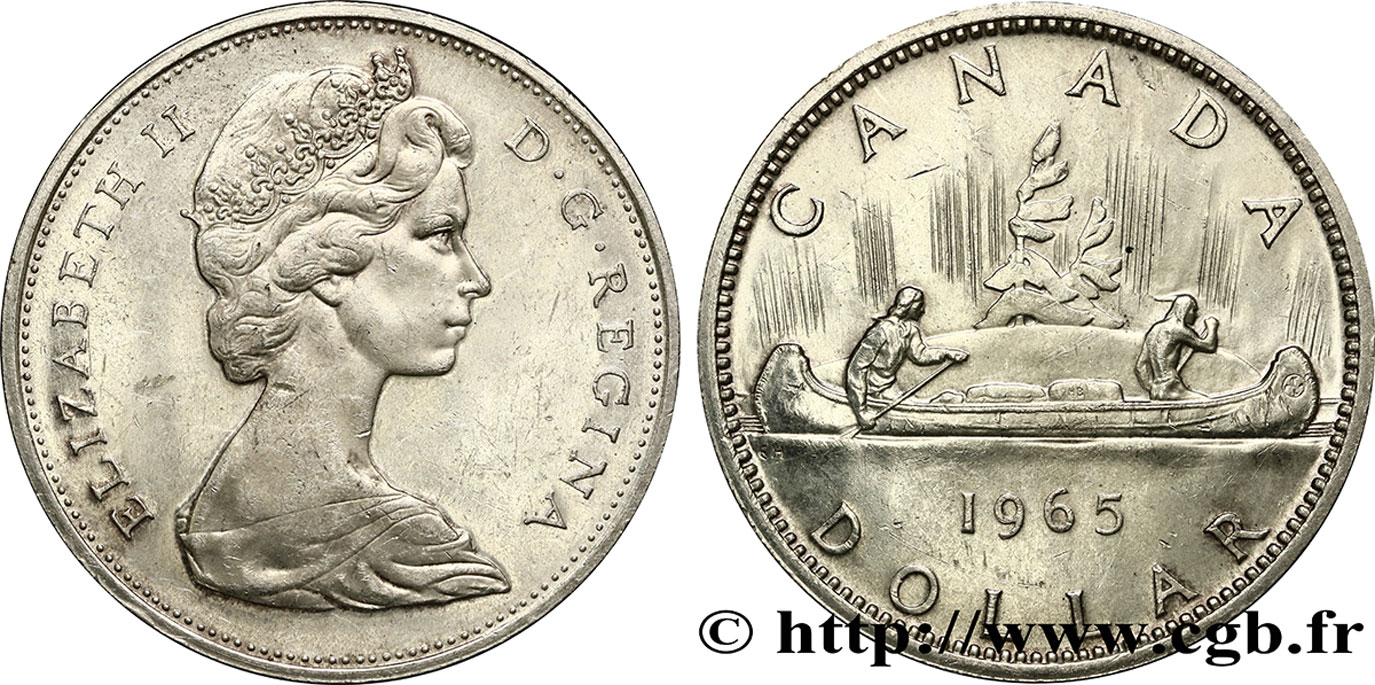 KANADA 1 Dollar Elisabeth II / indiens sur canoe 1965  VZ 