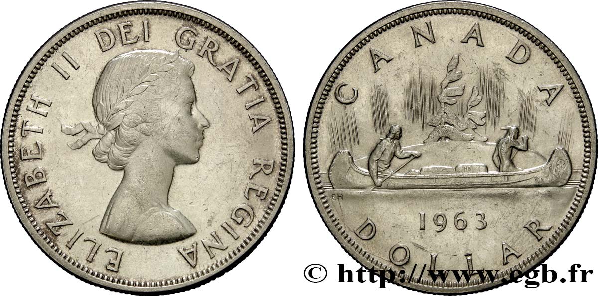 KANADA 1 Dollar Canoë avec indien 1963  VZ 