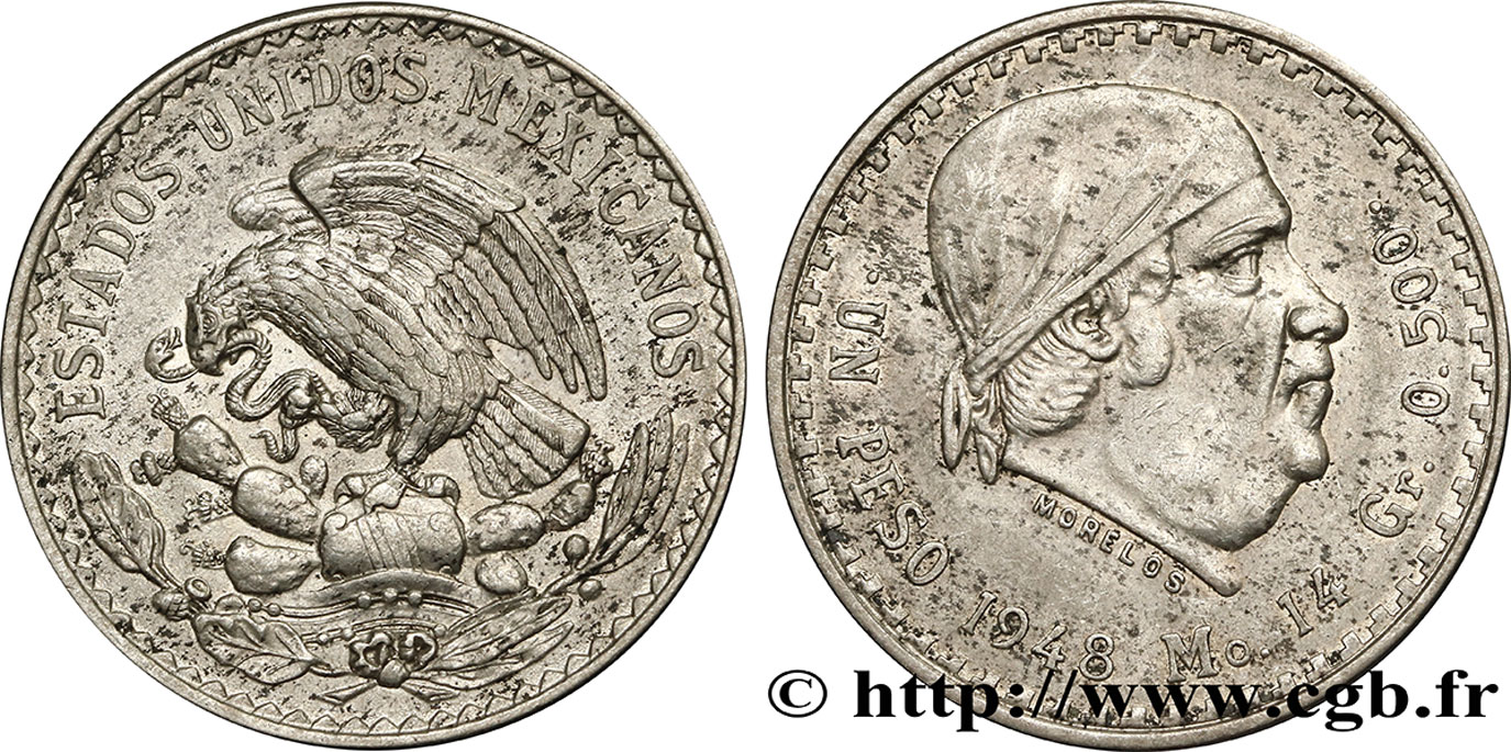 MEXIQUE 1 Peso Jose Morelos y Pavon / aigle 1948 Mexico SUP 