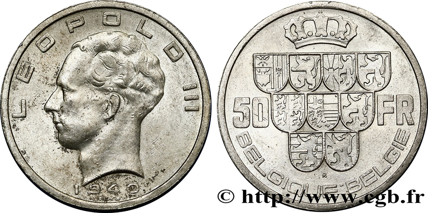 BÉLGICA 50 Francs Léopold III légende Belgie-Belgique tranche position B 1940  EBC 