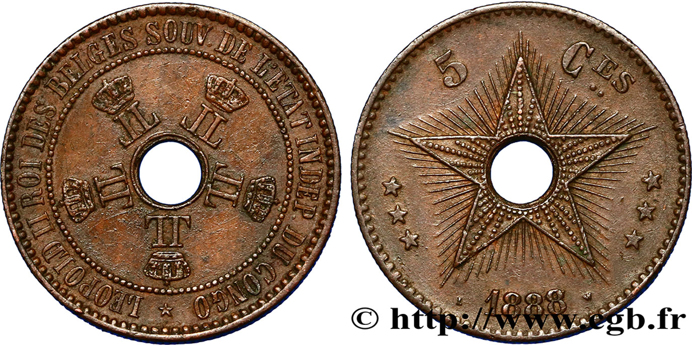 CONGO FREE STATE 5 Centimes variété 1888/7 1888  XF 