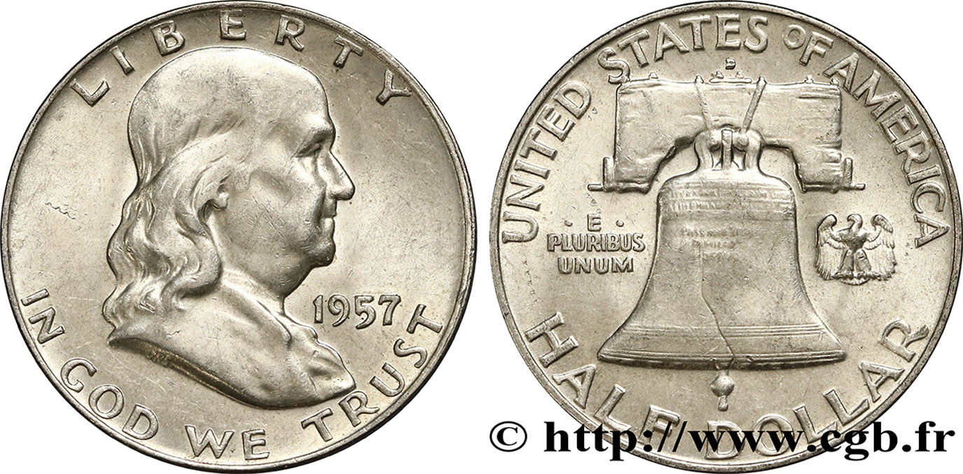 VEREINIGTE STAATEN VON AMERIKA 1/2 Dollar Benjamin Franklin 1957 Philadelphie fST 