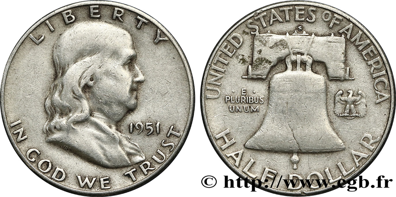 VEREINIGTE STAATEN VON AMERIKA 1/2 Dollar Benjamin Franklin 1951 San Francisco fSS 