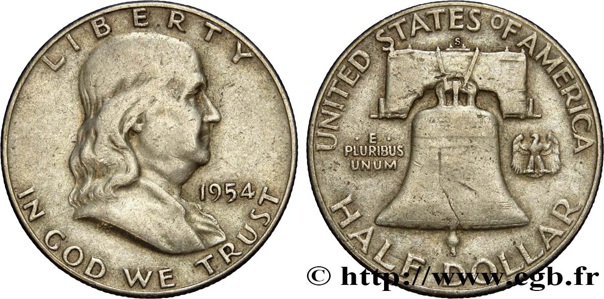 VEREINIGTE STAATEN VON AMERIKA 1/2 Dollar Benjamin Franklin 1954 San Francisco SS 