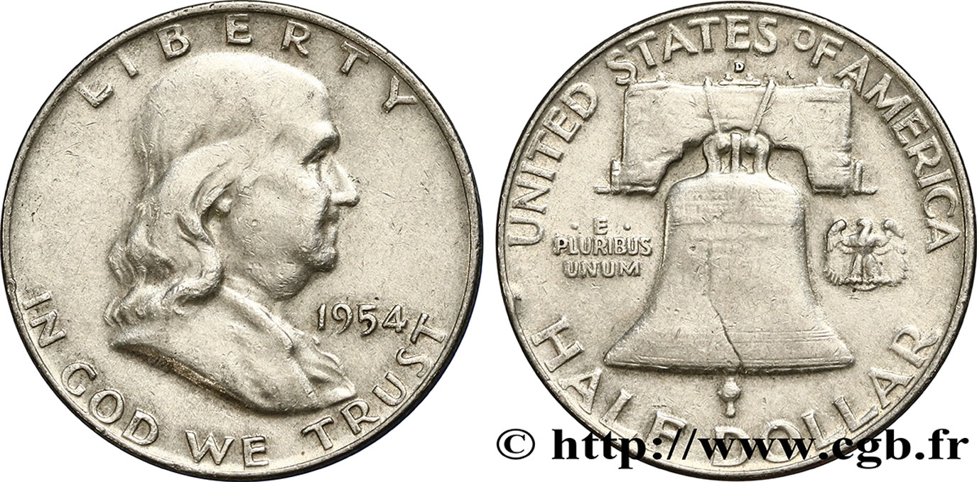 VEREINIGTE STAATEN VON AMERIKA 1/2 Dollar Benjamin Franklin 1954 Denver fSS 