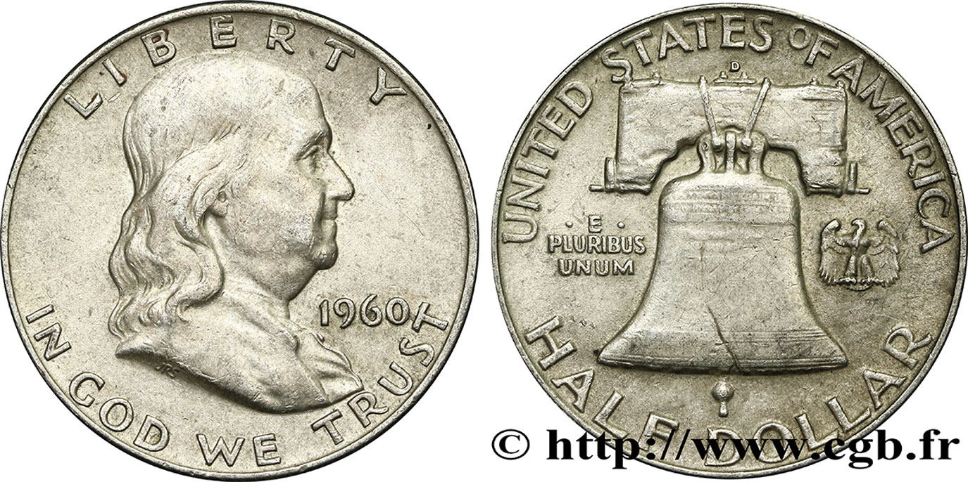ÉTATS-UNIS D AMÉRIQUE 1/2 Dollar Benjamin Franklin 1960 Denver TTB+ 