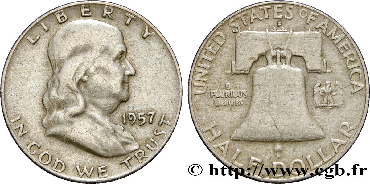 ÉTATS-UNIS D AMÉRIQUE 1/2 Dollar Benjamin Franklin 1957 Denver TTB 