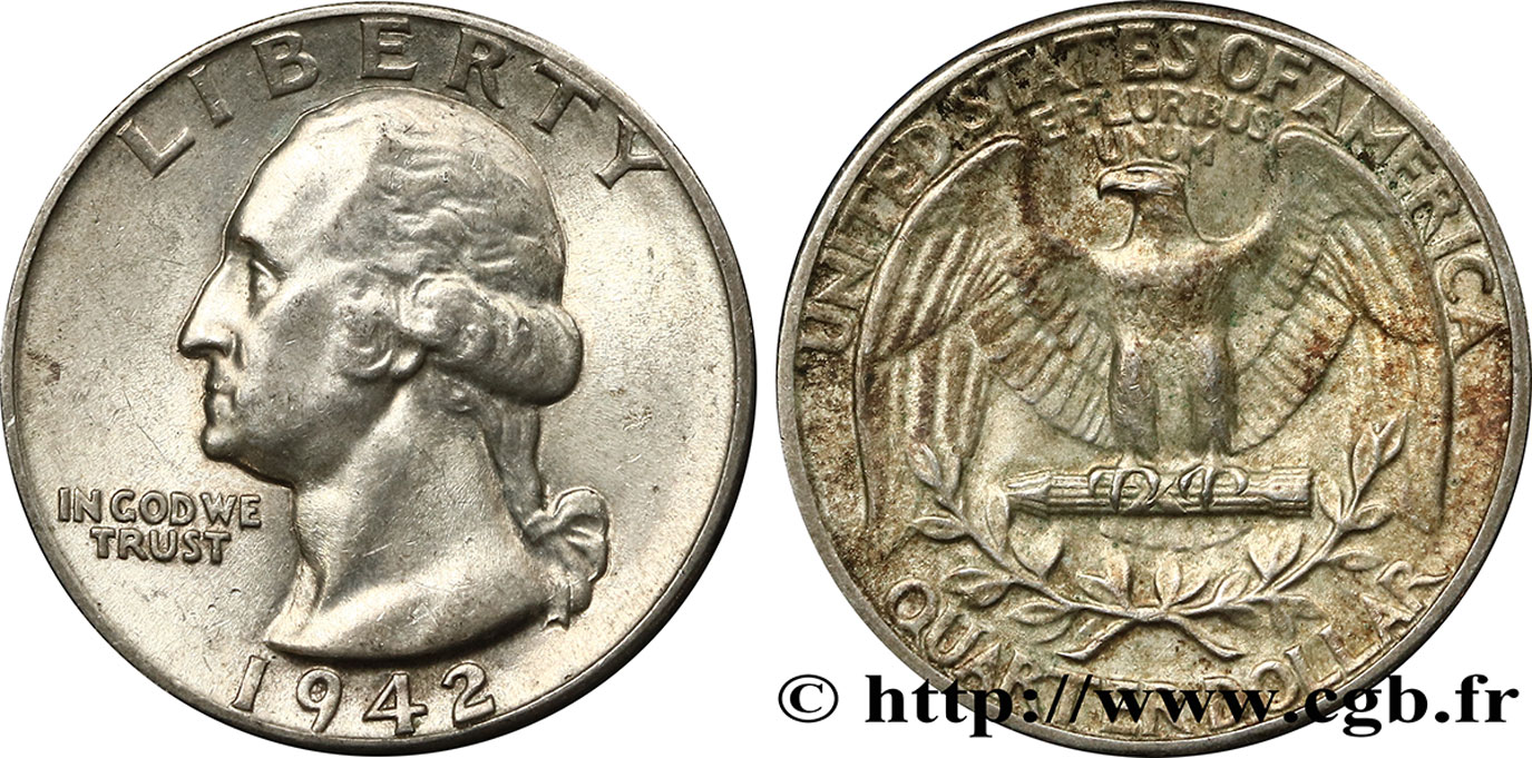 UNITED STATES OF AMERICA 1/4 Dollar Georges Washington 1942 Philadelphie AU 