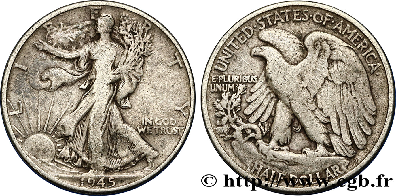 VEREINIGTE STAATEN VON AMERIKA 1/2 Dollar Walking Liberty 1945 Philadelphie fSS 