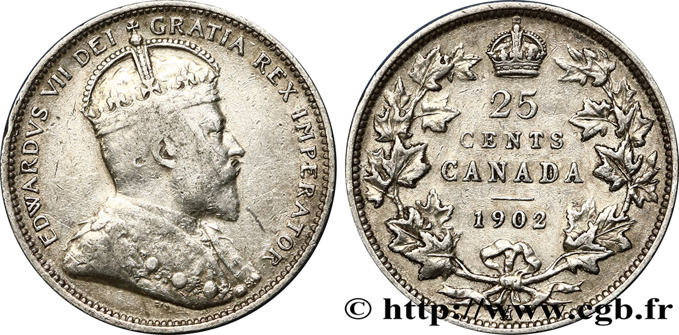 CANADA 25 Cents Edouard VII 1902 Heaton TB 