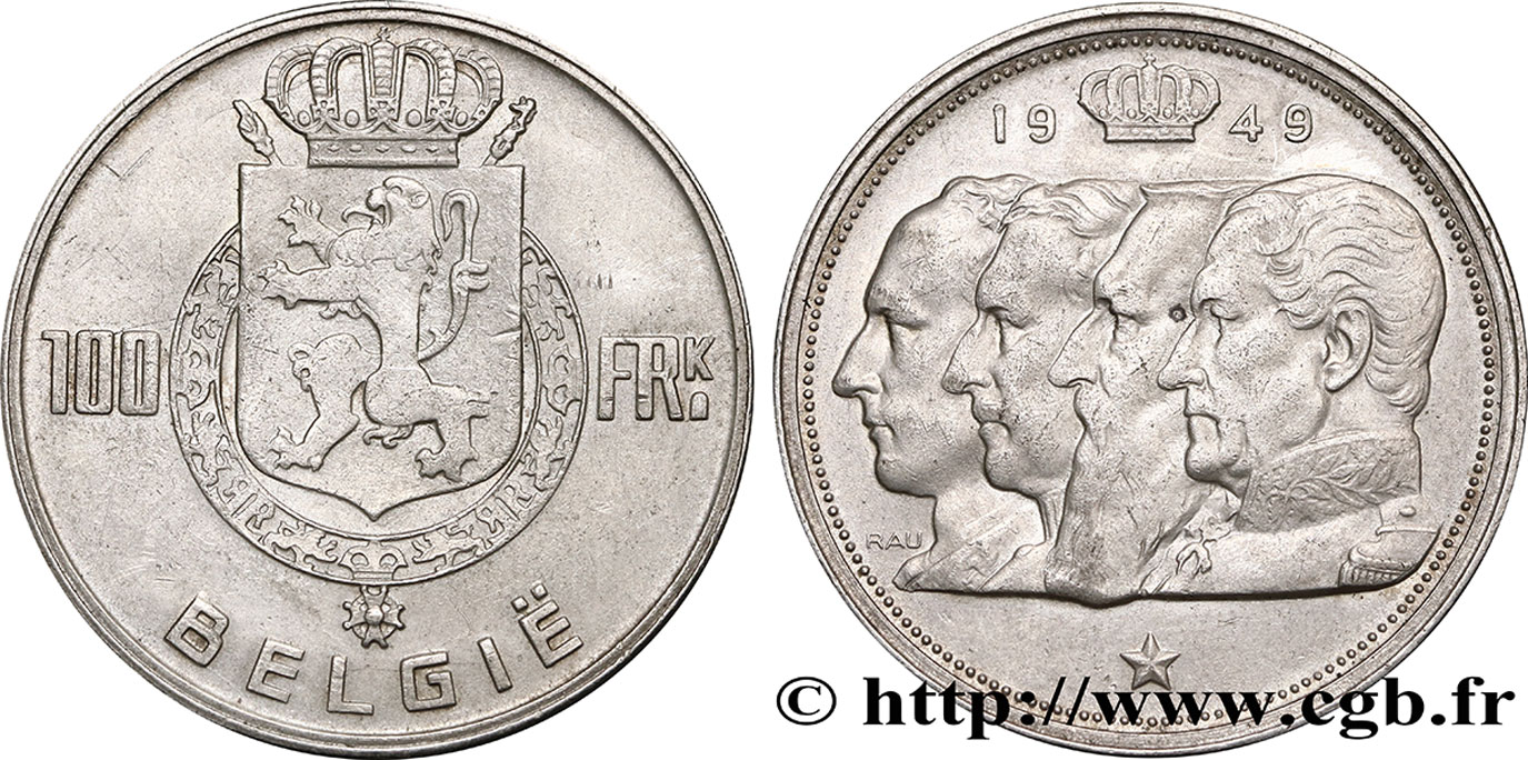 BELGIEN 100 Francs bustes des quatre rois de Belgique, légende flamande 1949  VZ 