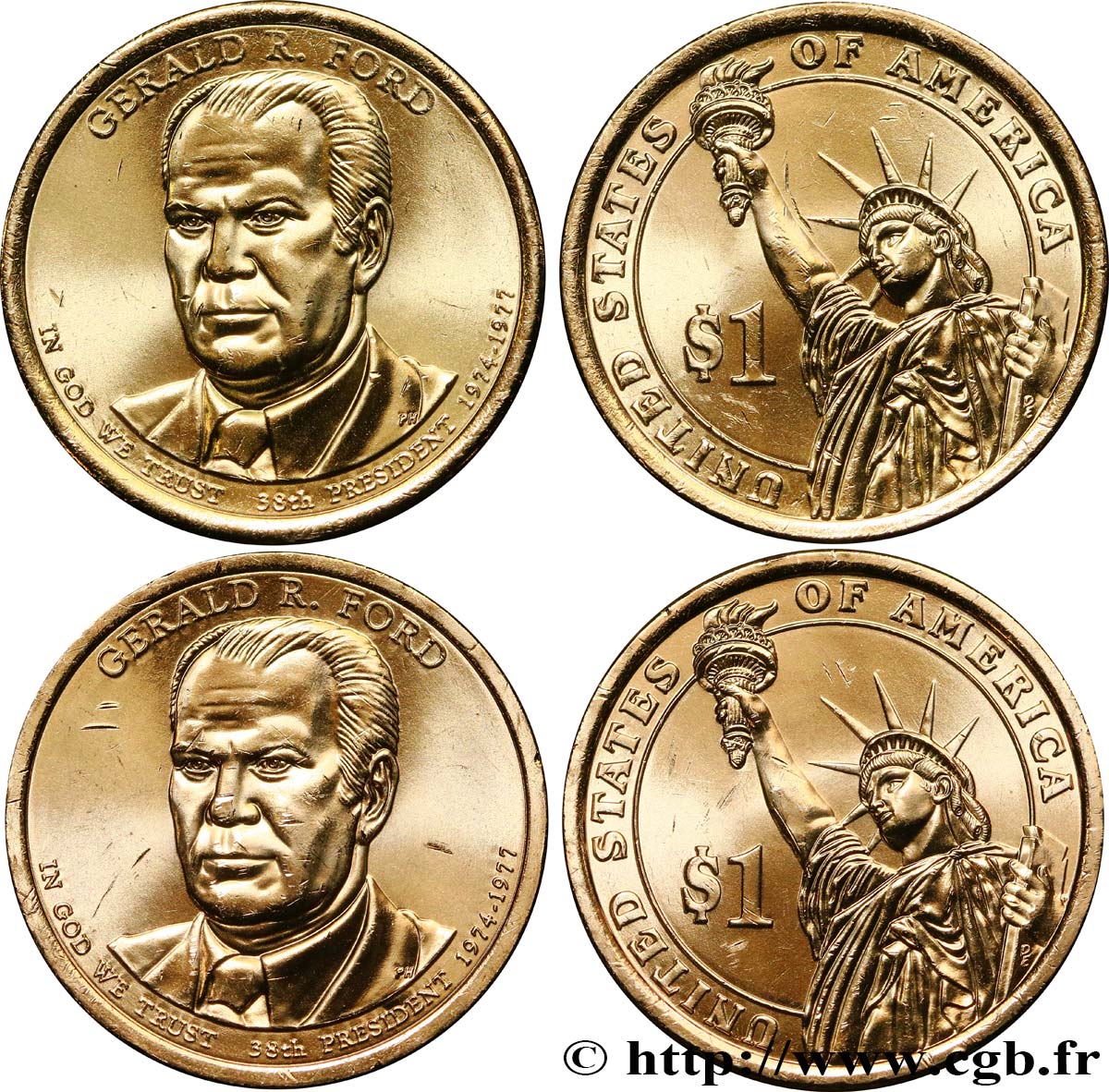 STATI UNITI D AMERICA Lot de 2 monnaies de 1 Dollar Gerald R. Ford 2016 Philadelphie + Denver MS 