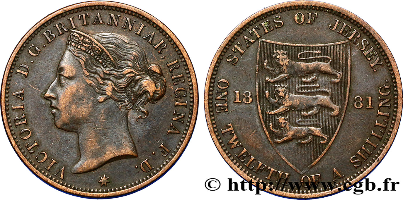 JERSEY 1/12 Shilling Reine Victoria / armes du Baillage de Jersey 1881  TTB 