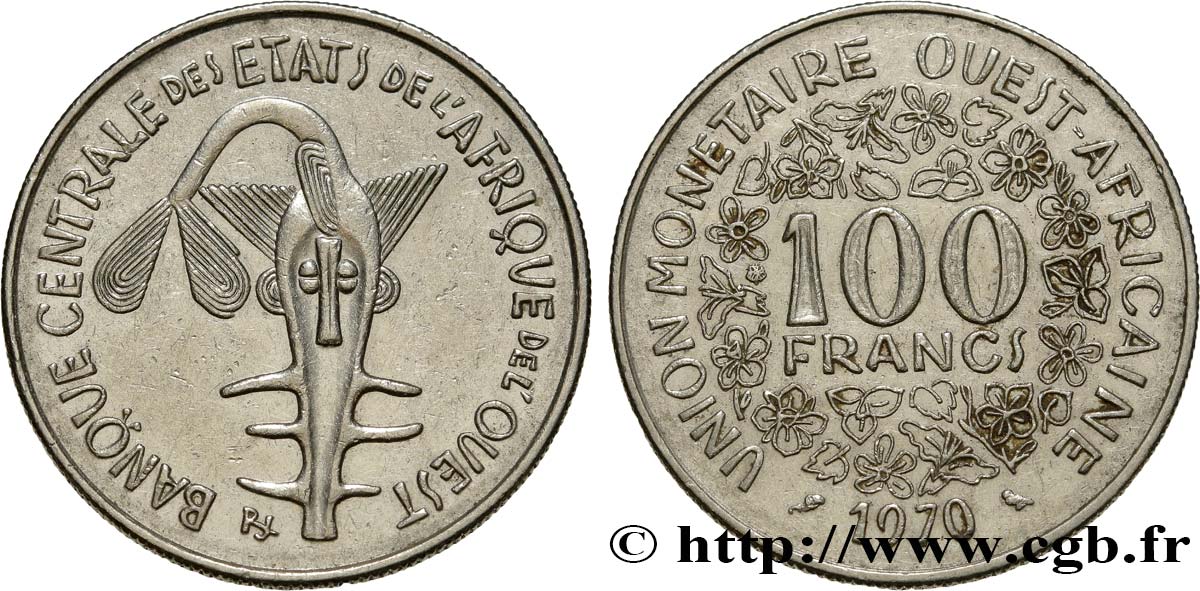 ESTADOS DE ÁFRICA DEL OESTE 100 Francs BCEAO masque 1970 Paris MBC 