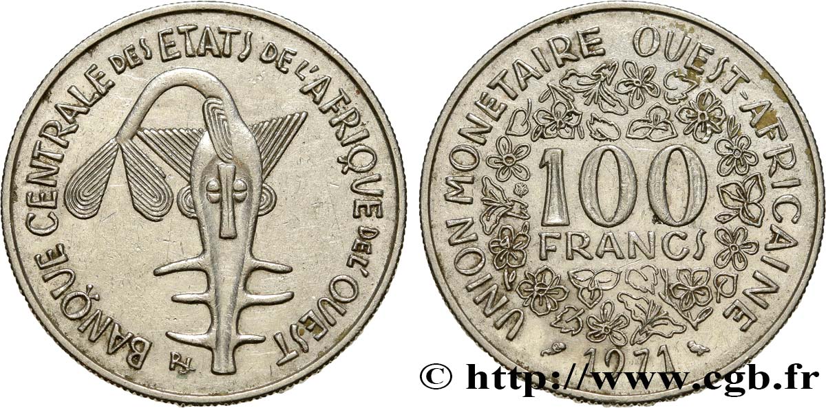 ÉTATS DE L AFRIQUE DE L OUEST (BCEAO) 100 Francs BCEAO masque 1971 Paris SUP 