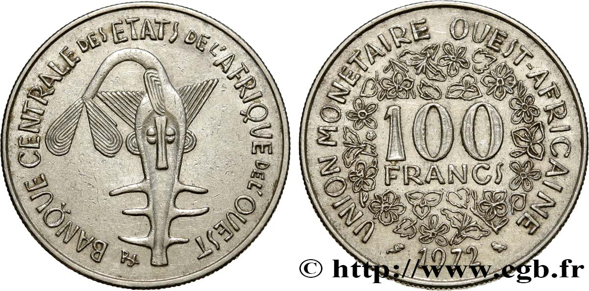 ÉTATS DE L AFRIQUE DE L OUEST (BCEAO) 100 Francs BCEAO masque 1972 Paris SUP 