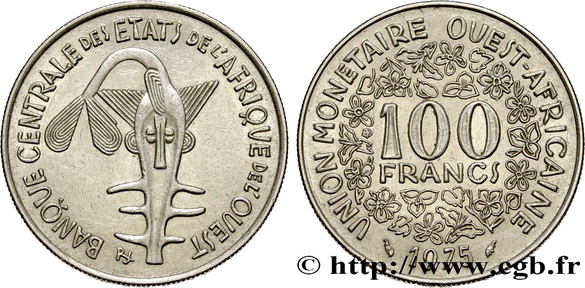 ESTADOS DE ÁFRICA DEL OESTE 100 Francs BCEAO masque 1975 Paris MBC+ 