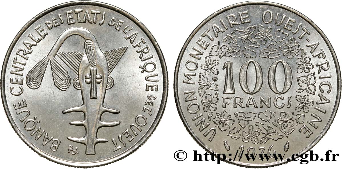 ÉTATS DE L AFRIQUE DE L OUEST (BCEAO) 100 Francs BCEAO masque 1976 Paris SUP 