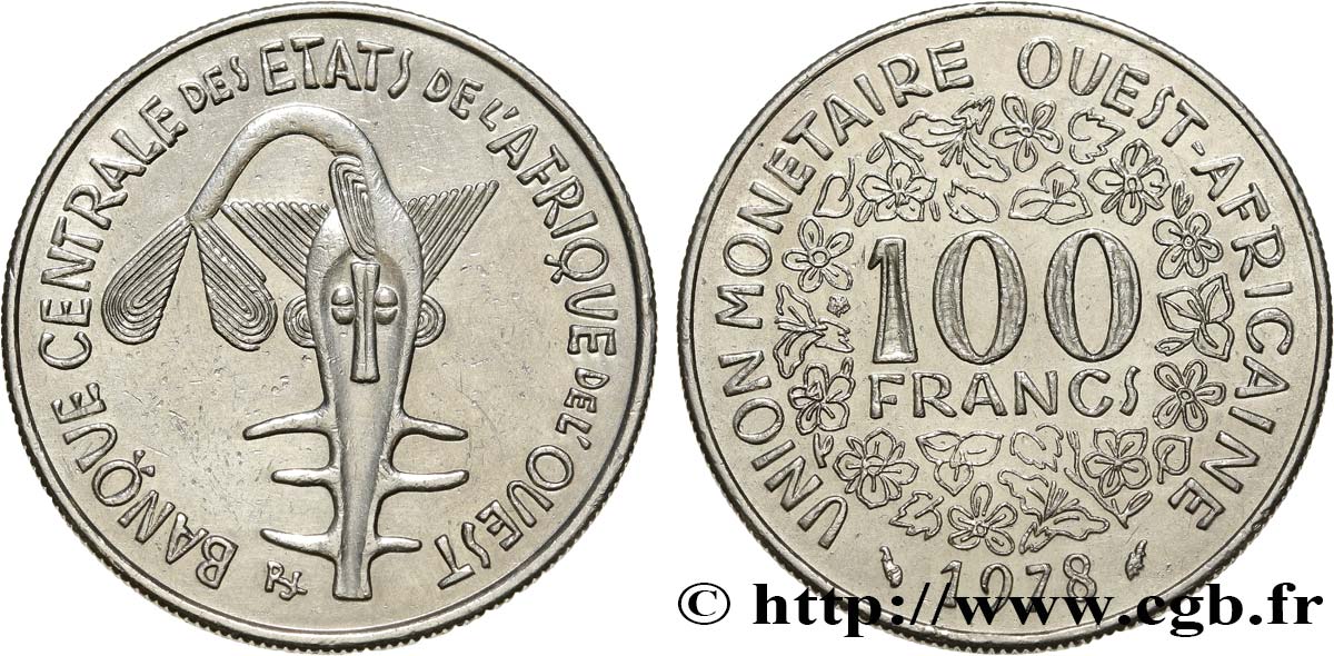 STATI DI L  AFRICA DE L  OVEST 100 Francs BCEAO masque 1978 Paris q.SPL 