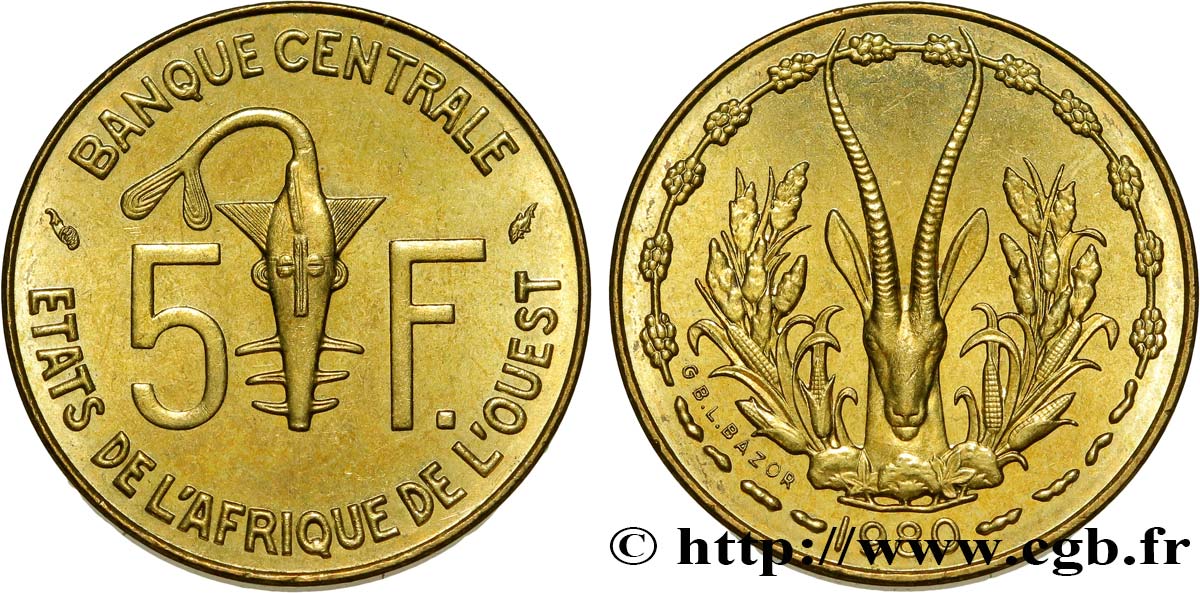 ESTADOS DE ÁFRICA DEL OESTE 5 Francs BCEAO 1980 Paris SC 